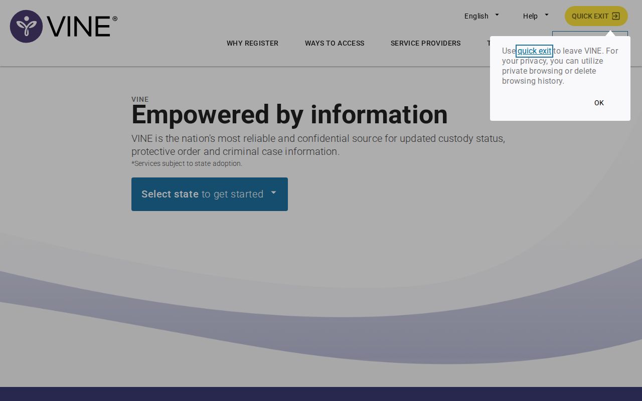 Catawba County VINELink inmate search state selection screen
